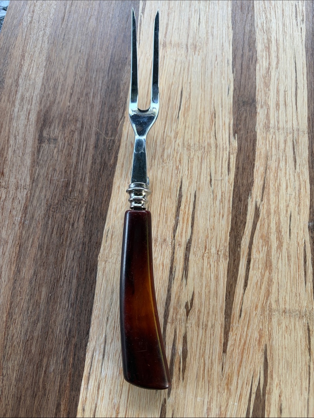 Men's Brown Horn-Style Two-Prong Fork with Silver Accent